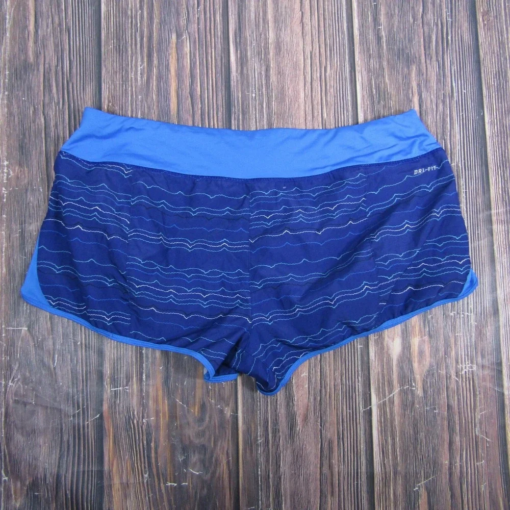 Nike Shorts Womens Large Blue Dri-FIT Running Lined‎ Wave Print Athletic Runner
